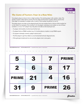 <em>The Game of Math Factors:  Four in a Row Wins!</em>