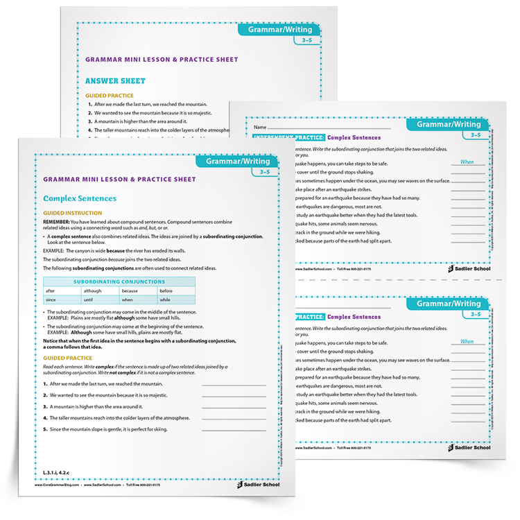 <em>Complex Sentences</em> Mini Lesson & Practice Sheet