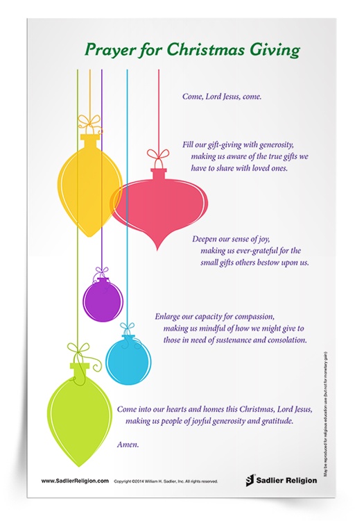 Use the Prayer for Christmas Giving Prayer Card in your religious education classroom or home.