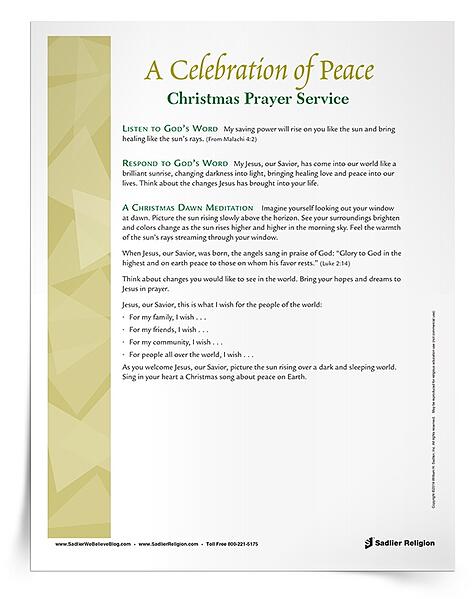 Share a Celebration of Peace Christmas Prayer Service, which includes a Scripture reflection and a meditation.