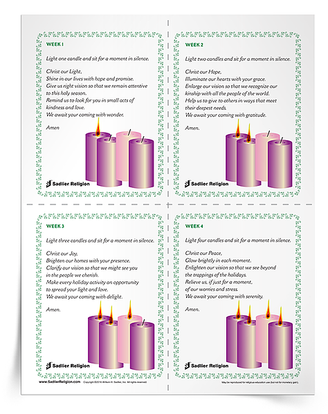 We invite you to download Prayer for Lighting the Advent Wreath Prayer Card to use at home or in your parish. 