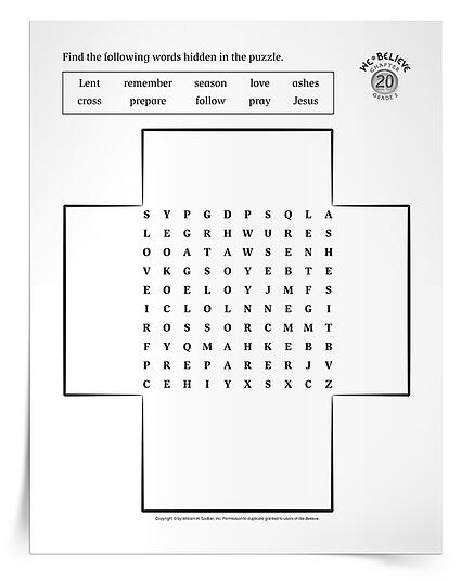 As children in your catechetical program learn that Lent is a season of preparing, share a Lenten Word Search Puzzle Activity. Download and distribute the activity sheets to students.
