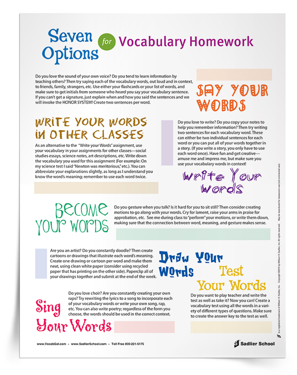 vocabulary teaching homework