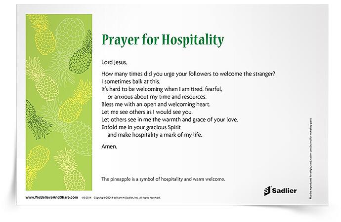 Share my Prayer for Hospitality in your home or parish as a way to receive others as you would receive Christ.