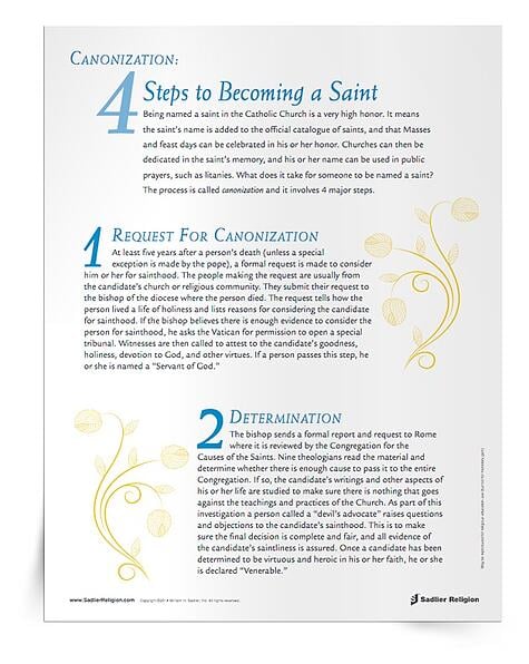 Modern saints for modern Catholics.  Teach your students about the steps to sainthood with The 4 Steps of Canonization resource.